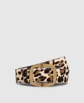 Dolce&Gabbana Бежевый ремень из кожи с ворсом в леопардовый принт BE4609AV769