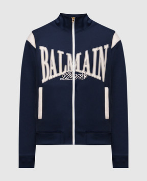 Balmain Синя спортивна куртка з принтом логотипа FH0TFA85BD29