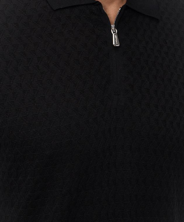 Enrico Mandelli Черное поло с шелком с геометрическим узором 3K034A5645 изображение 5