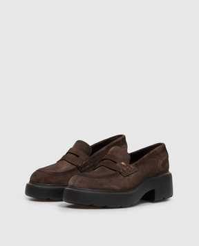 Santoni Коричневые замшевые лоферы с монограммой WUEW71868SMOTHLW