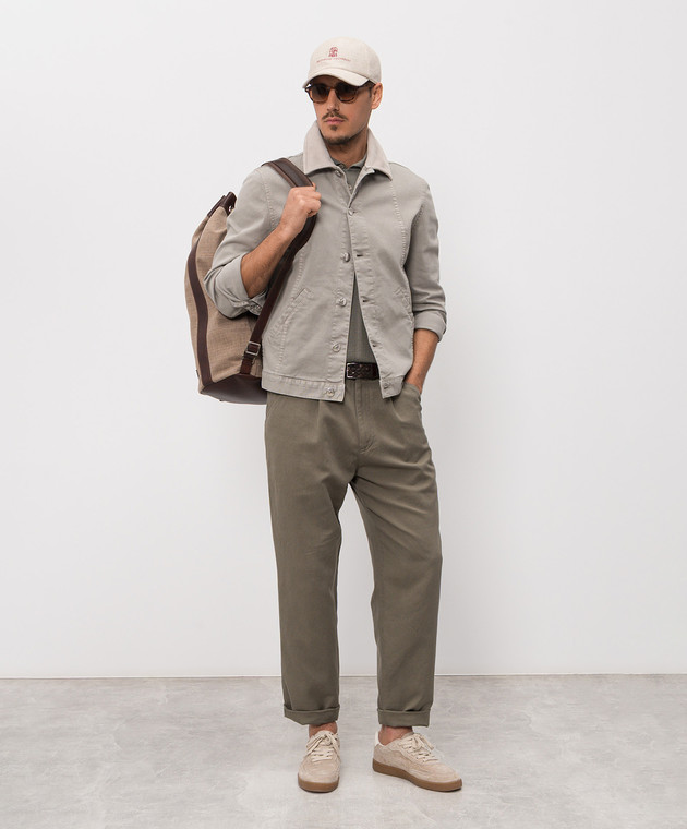 Brunello Cucinelli Поло цвета хаки с контрастными полосками M29204205P изображение 2