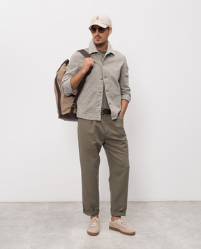 Brunello Cucinelli Поло цвета хаки с контрастными полосками M29204205P