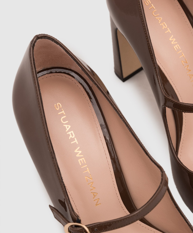 Stuart Weitzman Коричневые кожаные лакированные туфли MARY JANE SM475 изображение 5