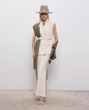 Brunello Cucinelli Юбка цвета айвори с льном MH126G3396