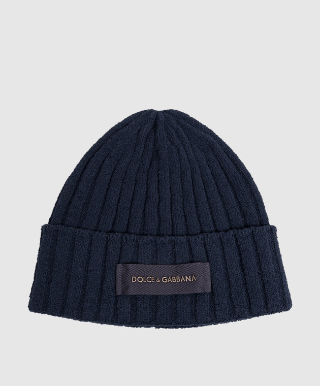 Dolce&Gabbana Синя шапка в рубчик з нашивкою логотипа GX64KTJGMLK