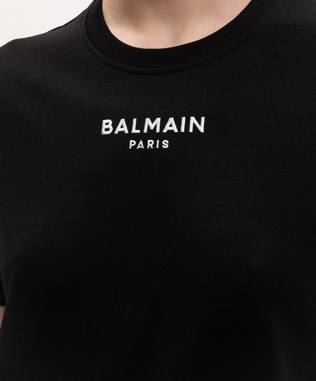 Balmain Черная футболка с вышивкой логотипа HF1EF000BD10 изображение 5