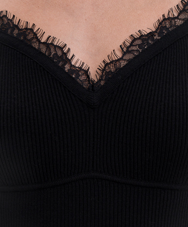 Twinset Коричневый джемпер в рубчике с кружевом 262TP3390 изображение 5