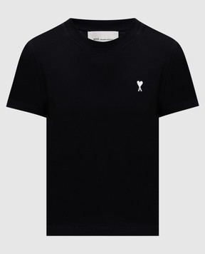 Ami Paris Чорна футболка з вишивкою емблеми FTS347724