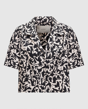 Asceno Чорна укорочена блуза Lincoln із шовку в принт T073F04C504