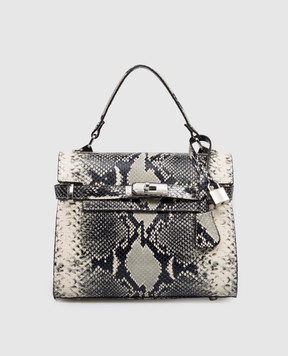 Gianni Notaro Бежева шкіряна сумка-сетчел з тисненням під шкіру рептилії 099PITSTAMPNIKEL