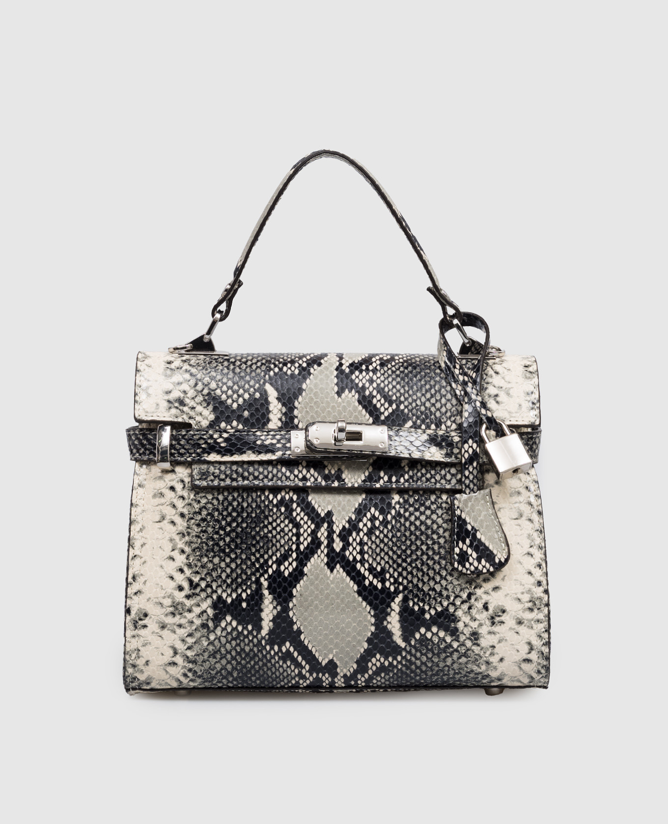 Бежевая кожаная сумка-сетчел с тиснением под кожу рептилии