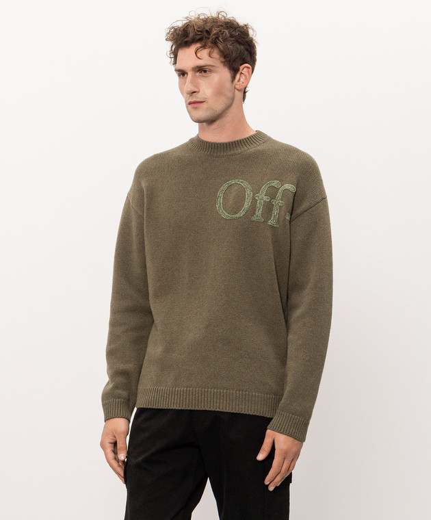 Off-White Свитер цвета хаки с шерстью 44MHE20QF26K001 изображение 3