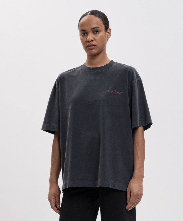 Off-White Сіра футболка з принтом Cut Here 2FA00439T зображення 3