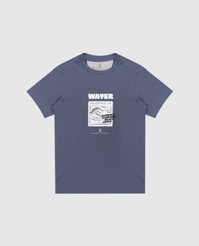 Brunello Cucinelli Дитяча синя футболка з принтом Water B0B13T193C
