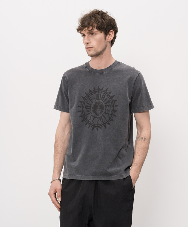 Off-White Серая футболка с фактурным принтом 44MAA027S26J005 изображение 3