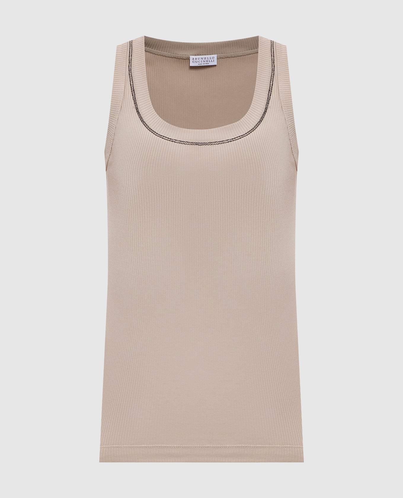 Бежевый топ в рубчик с цепочкой ониль