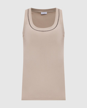 Brunello Cucinelli Бежевий топ в рубчик з ланцюжком оніль MG902BW710