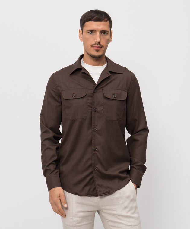 Doriani Cashmere Коричнева сорочка з вовни та шовку DOSLIDR42T196 зображення 3