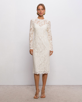 Dolce&Gabbana Сукня-футляр з мережива кольору айворі F6M0DTHLMTB