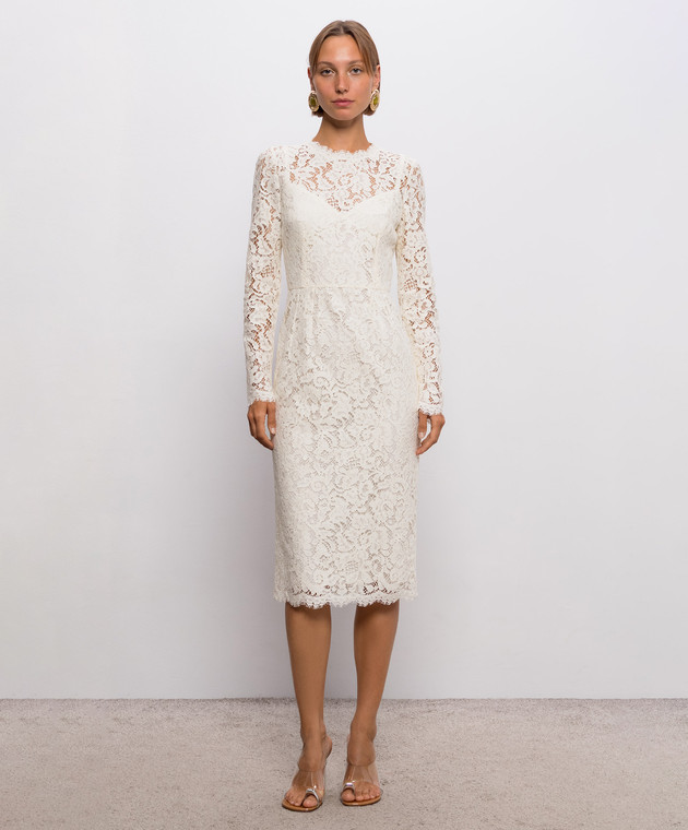 Dolce&Gabbana Сукня-футляр з мережива кольору айворі F6M0DTHLMTB зображення 3