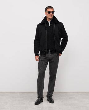 Enrico Mandelli Черный кардиган из кашемира в фактурный узор 2K081A5273