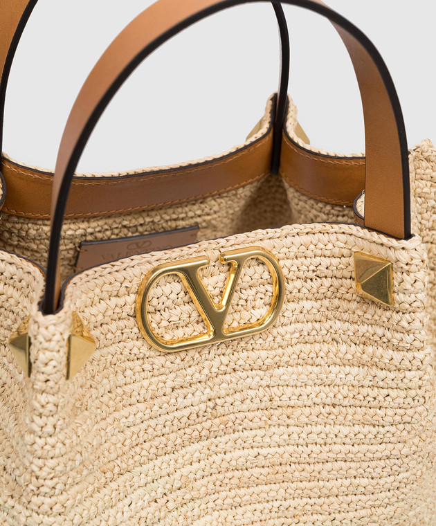 Valentino Бежевая сумка-тоут VLogo из рафии 8W2B0T02QCL изображение 4