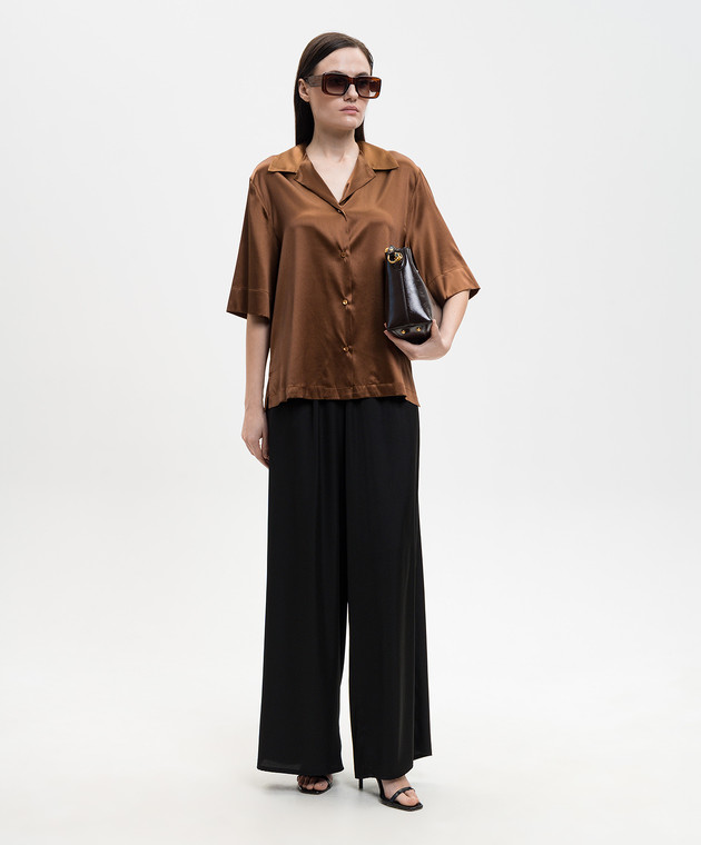 Solotre Коричнева блуза із шовку M1AB0093 зображення 2