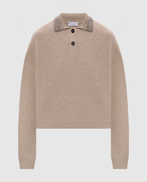 Brunello Cucinelli Бежевое поло из шерсти, кашемира и шелка M16232405