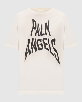 Palm Angels Футболка с принтом логотипа Distorted цвета айвори PAMAA001JR016