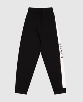Balmain Дитячі чорні джогери з принтом логотипа BZ6L50Z31831214