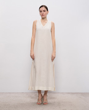 Peserico Бежева сукня з льону з ланцюжком моніль S0216802647