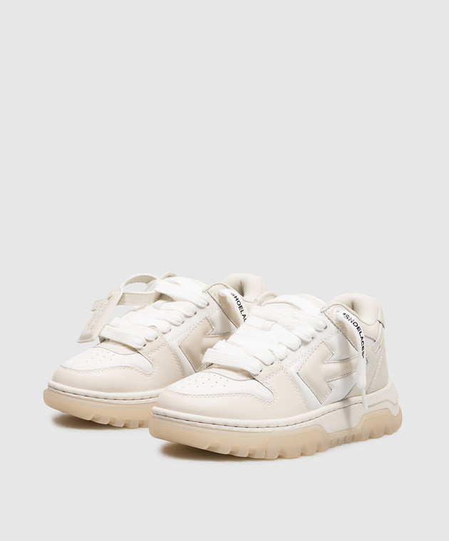 Off-White Бежевые кожаные кроссовки Out Of Office Chunky Varsity OF05743267 изображение 2