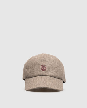 Brunello Cucinelli Детская серая кепка из шерсти с вышивкой эмблемы B038PW322B