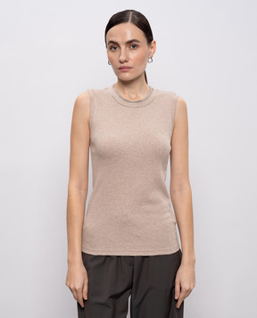 Peserico Бежевий меланжевий топ з ланцюжком моніль та люрексом A08625J05669C