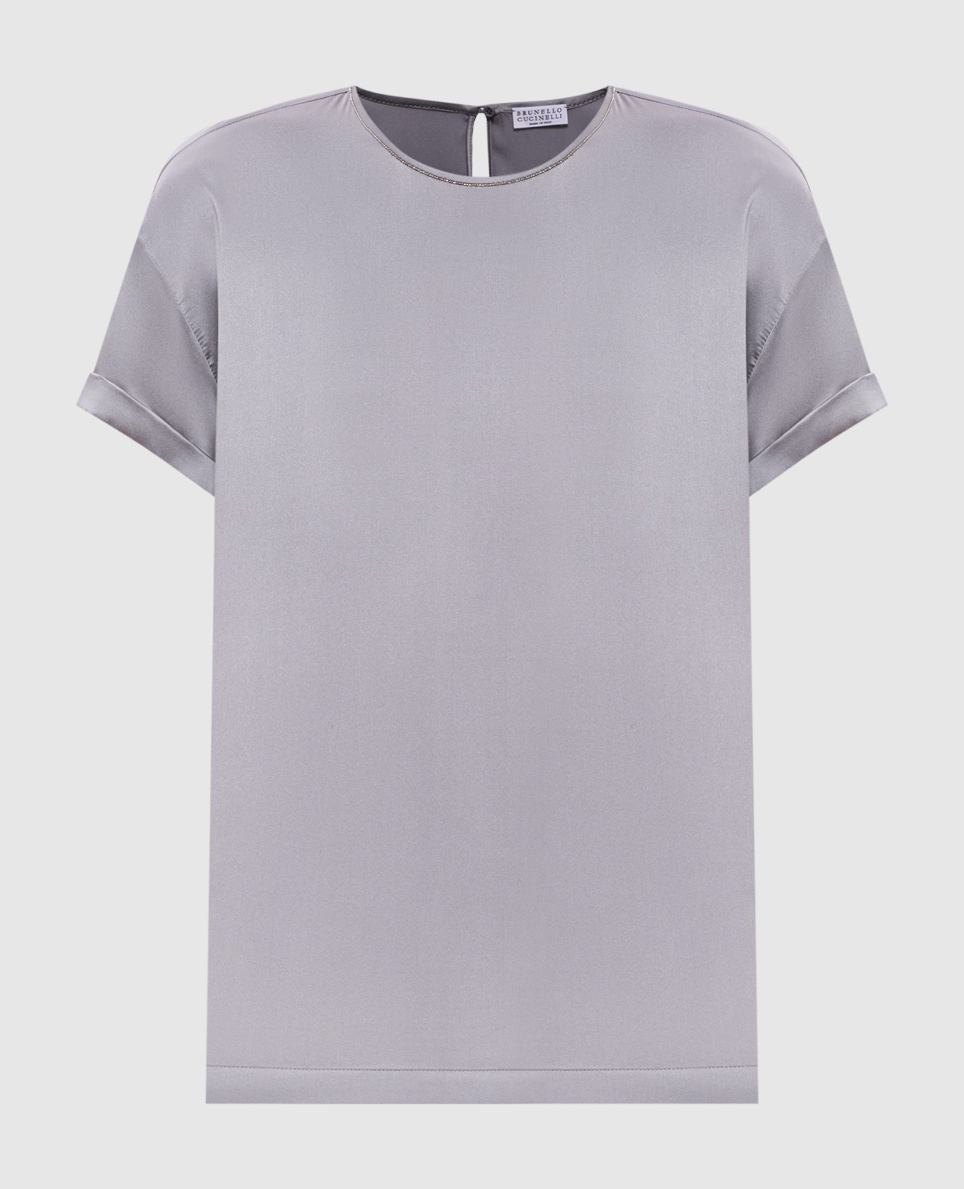 Серый топ из шелка с цепочкой