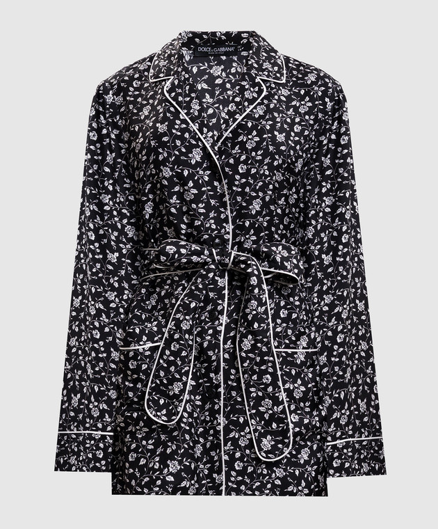 Dolce&Gabbana Чорна блуза із шовку в стилі піжами F5I89TIS1X1