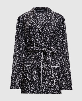 Dolce&Gabbana Чорна блуза із шовку в стилі піжами F5I89TIS1X1