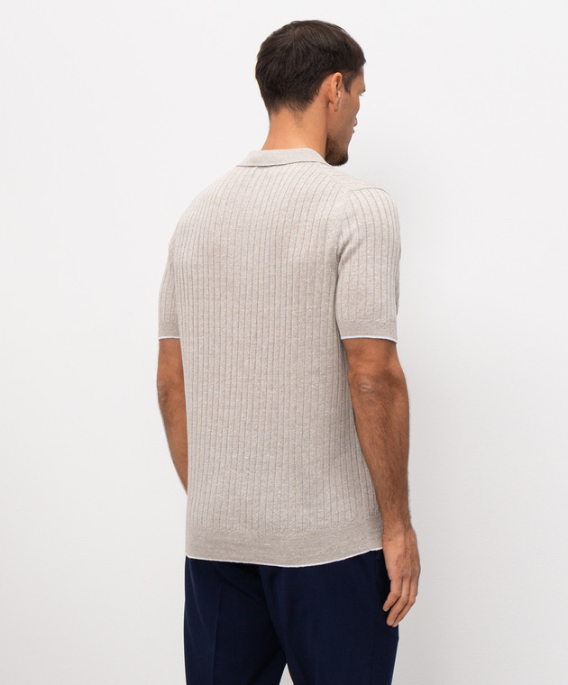 Pini Parma Бежеве поло з льоном в рубчик POLCOLIRIBEC зображення 4