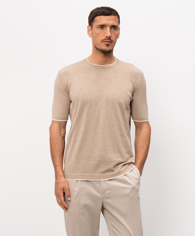 Pini Parma Бежева футболка з контрастним окантуванням TSHITAU зображення 3