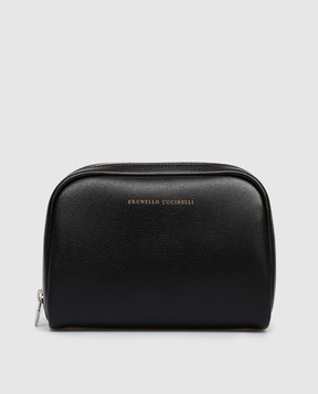 Brunello Cucinelli Чорний шкіряний несесер з принтом логотипа MWRLBU430