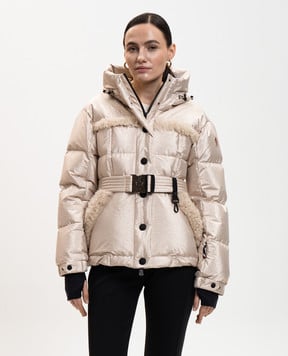 Moncler Grenoble Бежевий гірськолижний пуховик Mondim з хутром K20981A00020598UZ