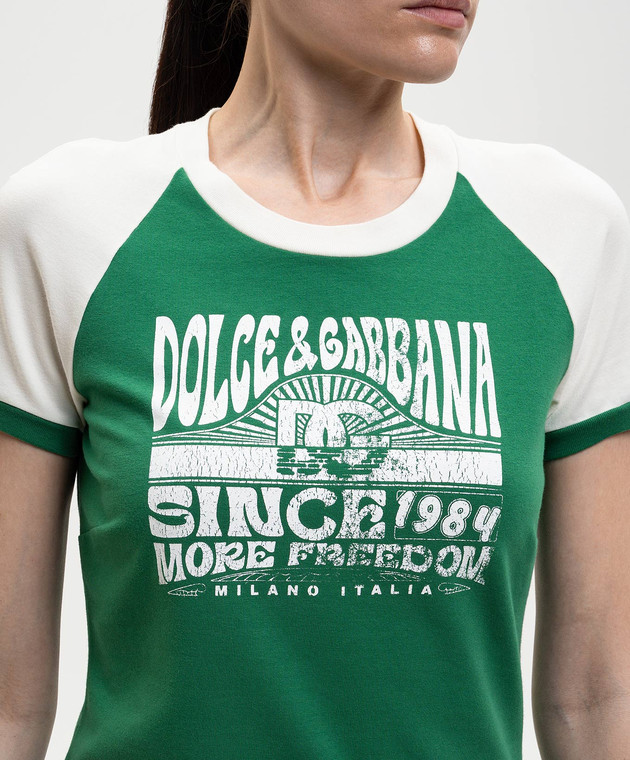 Dolce&Gabbana Зеленая футболка с принтом F8V88TGDDMU изображение 5