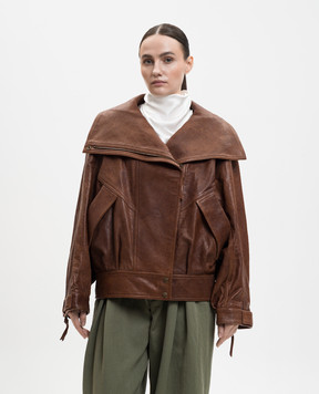 Balmain Коричнева шкіряна куртка GF0TD230LE37