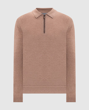 Canali Бежевый джемпер из шерсти и кашемира с воротником-поло MK02547C1237