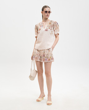 Twinset Бежеві шорти з льону в принт 261TT2572