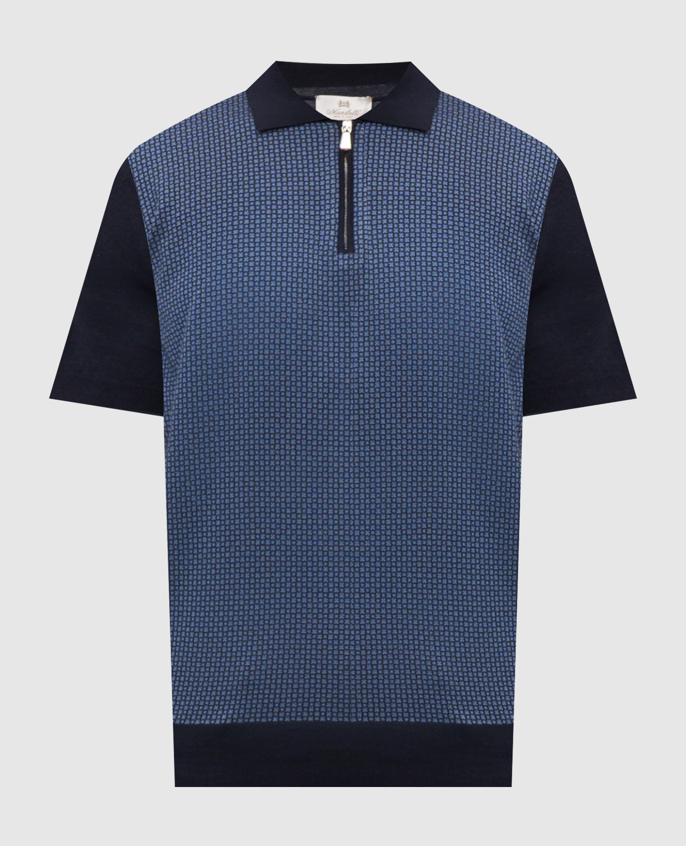 Синее поло с шелком в узор