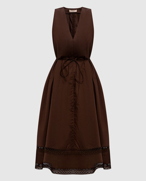 Twinset Коричнева сукня міді з мереживом 261TT2250