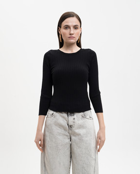 Solotre Черный топ в рубчик M3AB0039