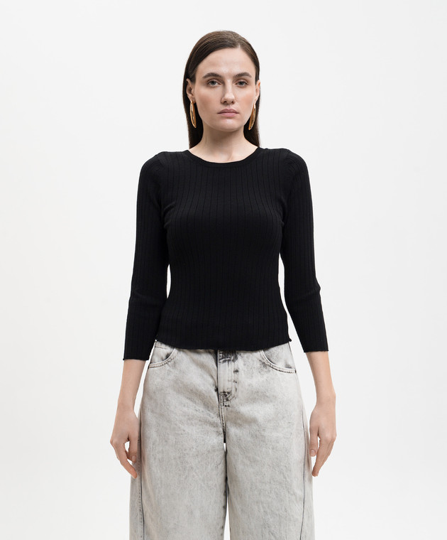 Solotre Черный топ в рубчик M3AB0039 изображение 3