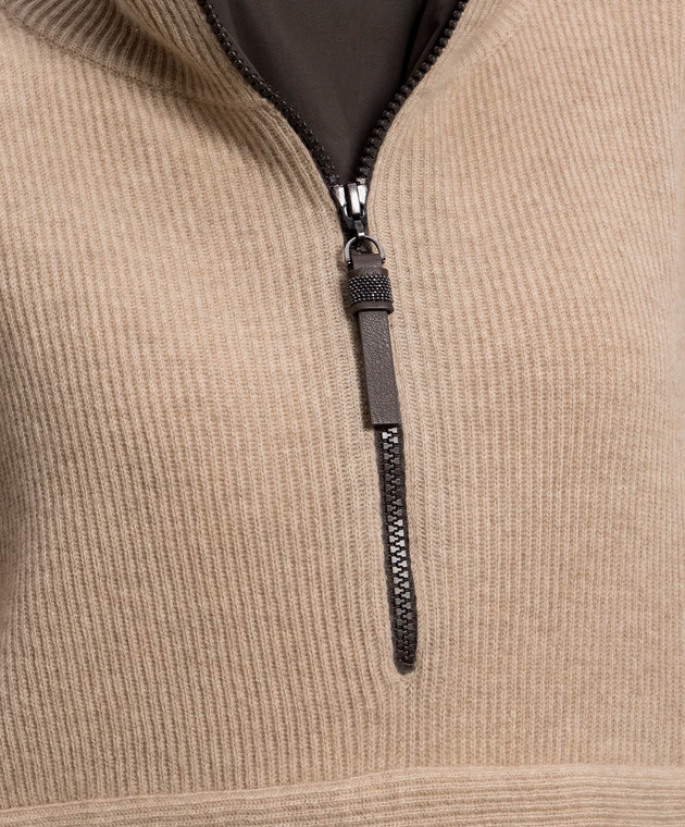Brunello Cucinelli Бежевий светр з кашеміру на блискавці M12250004P зображення 5